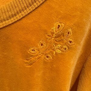 “Winning Spirit” vintage 70’s Mustard Yellow velvet sweatshirt with embroidery.